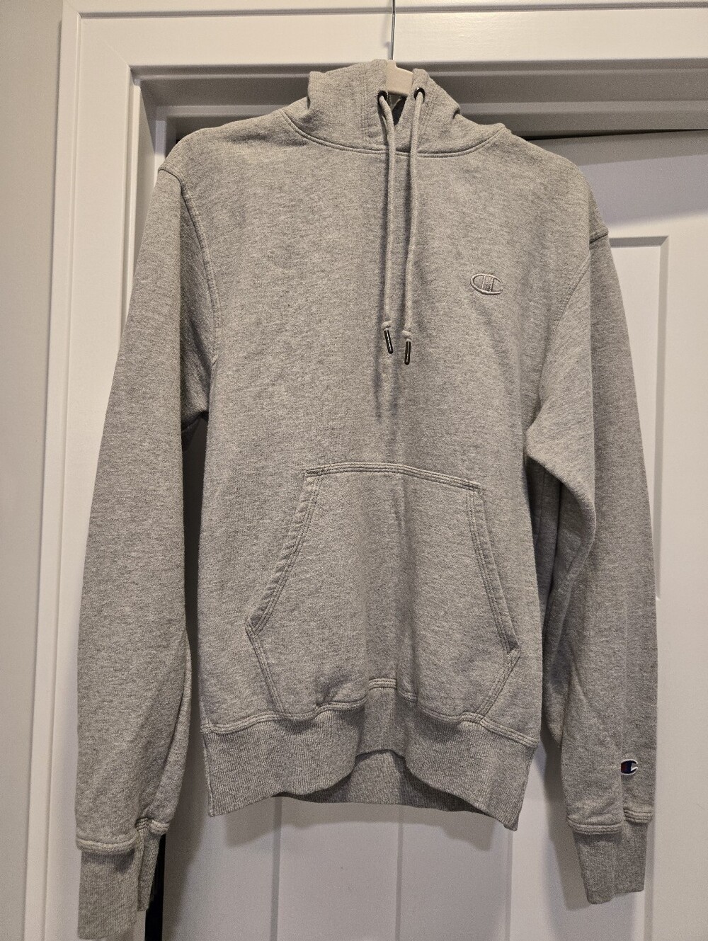 Champion Gray Pullover Hoodie Small Tonal Logo Fleece Sweatshirt